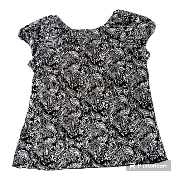 Fashion Bug Black & White Paisley Print Ribbed SS Shirt. Women's Large - Picture 2 of 5